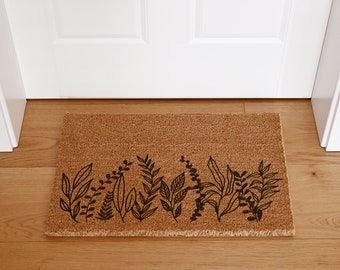 Paillasson en noix de coco fabriqué en Allemagne - feuilles de feuilles linéaires - paillasson en noix de coco cadeau rétro déménagement appartement fleur tapis de noix de coco