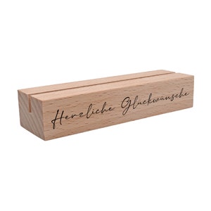 Kartenhalter aus Holz - Herzliche Glückwünsche Happy Birthday Grußkartenhalter mit Spruch Fotohalter Tischkarten Mitbringsel Geschenk