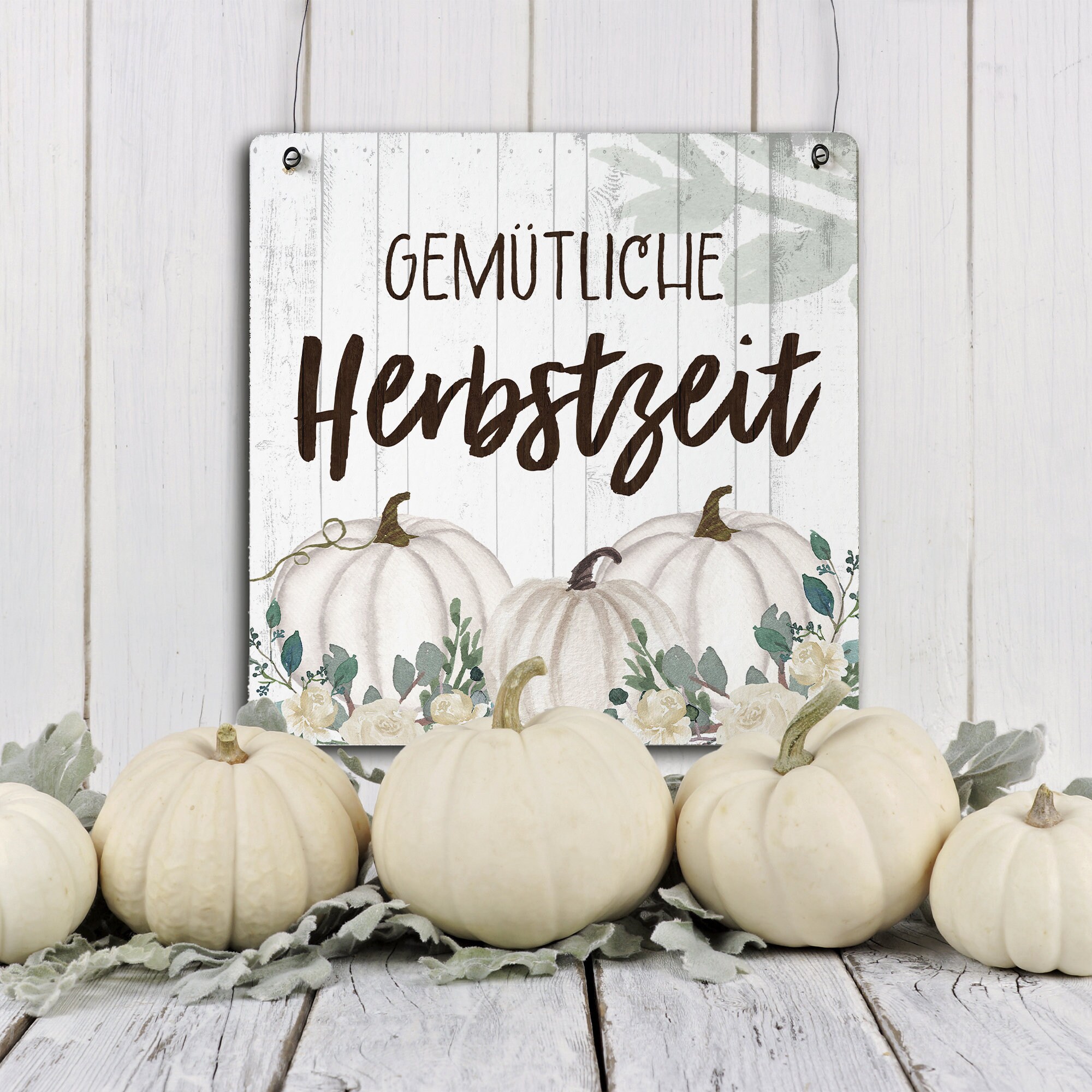 EMOHAT Holzschild „Hello Pumpkin“ – 30x15 Cm, Herbstdekoration Für Tür, Wand Oder Veranda