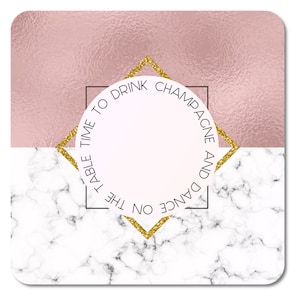 Interluxe LED Untersetzer Time to drink champagne and dance Marmor Gold Optik leuchtende Tischdeko Coaster lightning Hochzeit Geburtstag