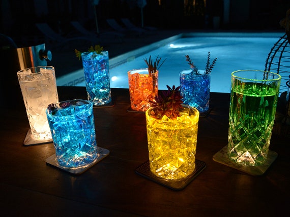 INTERLUXE leuchtende LED Untersetzer Hexagon 4er Set Gin weiß