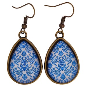 DANGLING EARRINGS blue, white, drop earrings, ethnic patterns