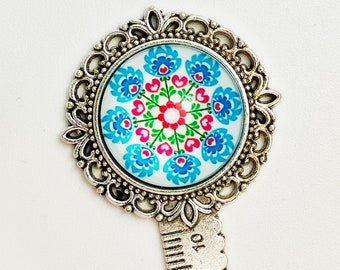 Bookmark rule flower patterns Polish folklore geometric graphic ethnic vintage glass cabochon