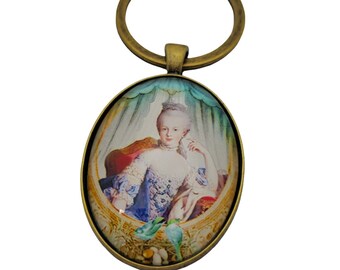 Key ring Marie-Antoinette bag charm young boudoir bird retro vintage metal bronze or silver color