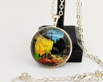 Pendant necklace. Café terrace in the evening. Vincent Van Gogh. Cabochons. Glass. Jewelry. Unique Birthday Christmas Gift