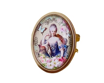 Adjustable oval ring Coquette Marie-Antoinette queen of France retro vintage