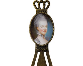 Marie-Antoinette young queen of France bookmark, retro vintage by Joseph Ducreux, bronze or silver