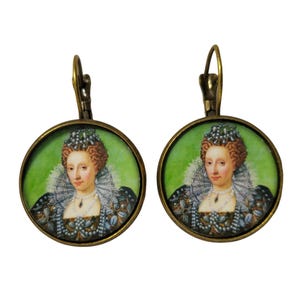Boucles D'oreilles Dormeuses Art Nouveau Dorées - Sculpture Visage Femme Victorien - Neuf