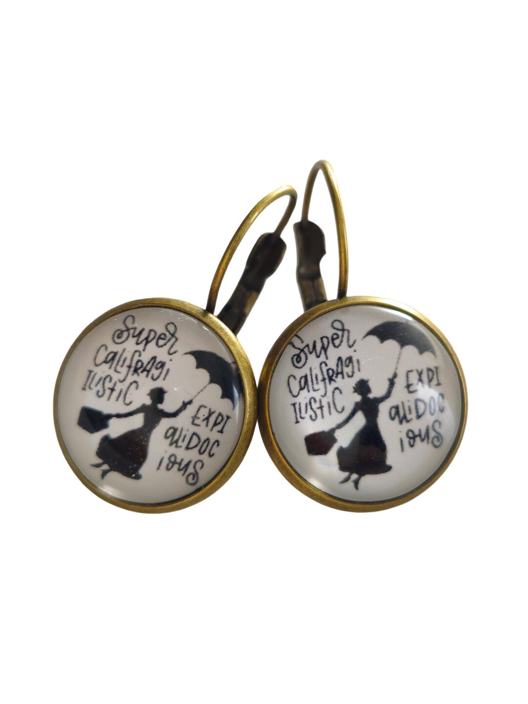 Orecchini Mary Poppins Steampunk Con Cupola In Vetro: Peridoto Artificiale, Fatti A Mano, Colore Argento - 4