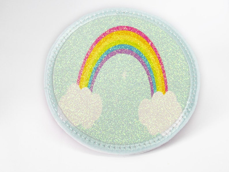 Glitter Velcro Patch for satchels Rainbow customizable with name also as a pendant or ironing patch image 1