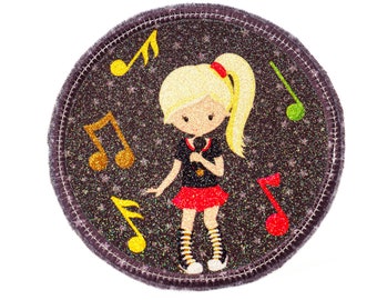 Glitter - Velcro - Patch for School Ranzen - Singer Music - Customizable with Name - Also as Pendant or Ironpatch