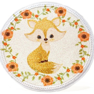 Glitzer - Klett - Patch für Schulranzen - Fuchs - personalisierbar mit Namen - auch als Anhänger oder Bügelpatch oder Magnet