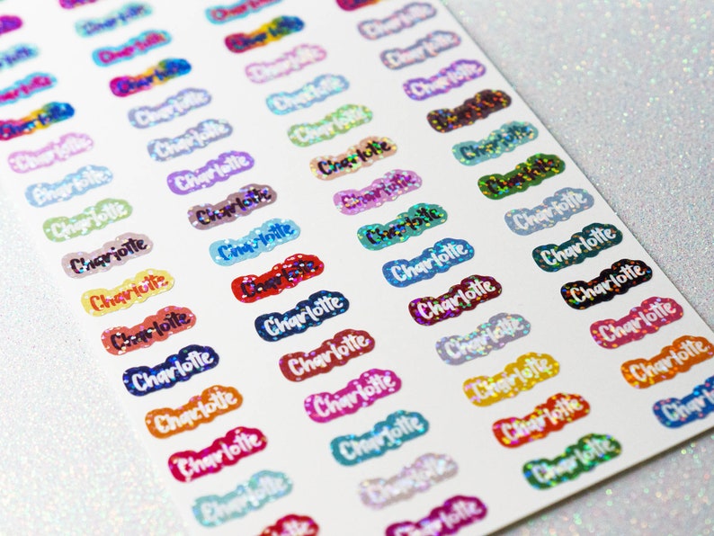 Holographic name stickers 72 pieces different colors size S small height: 1 cm image 10