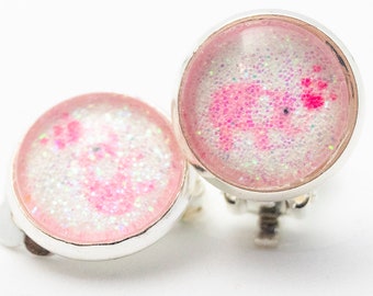 Earrings with real glitter - elephant pink optional as clip, brisures and studs great gift for children and adults