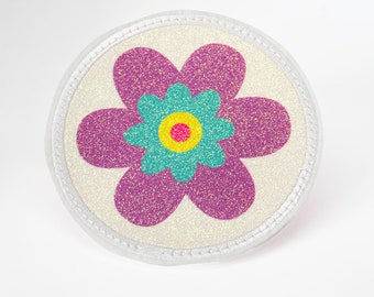 Glitter - Velcro - Patch for satchels - purple flower - customizable with name - also as a pendant or ironing patch