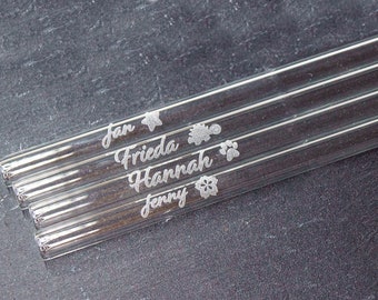 Pailles en verre Pailles en verre gravées avec noms 4 pièces (3 euros/pièce) super cadeau durable pour tous les jours, mariages et anniversaires d'enfants