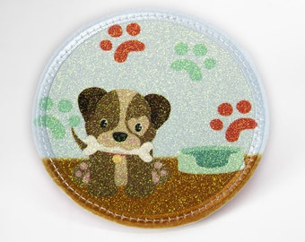 Glitter - Velcro - Patch for satchels - Dog - customizable by name - also as a pendant or ironing patch
