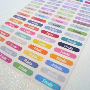 Name stickers holographic 80 pieces different colors pen stickers size XS Mini 0.7 x 3.2 cm