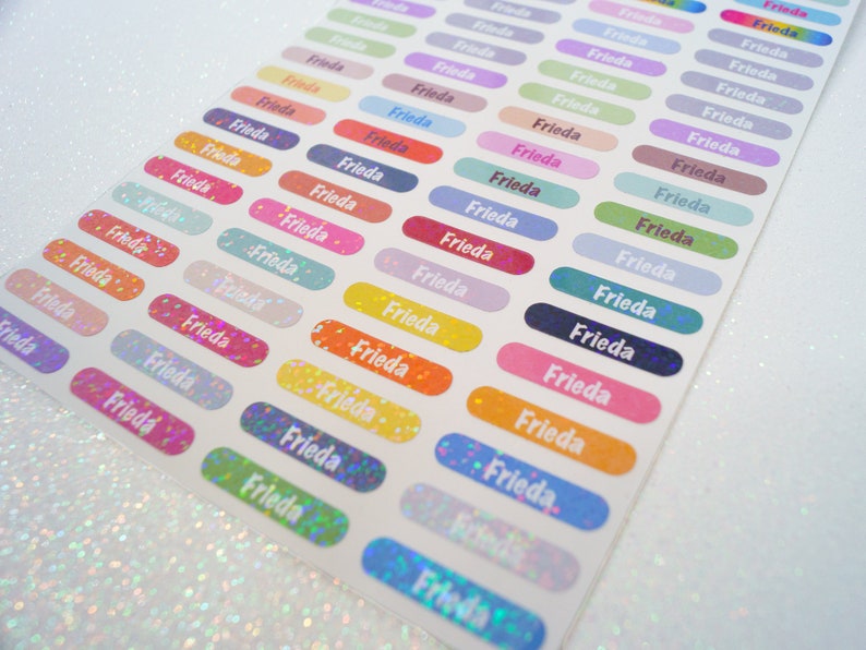 Name stickers holographic 80 pieces different colors pen stickers size XS Mini 0.7 x 3.2 cm image 1