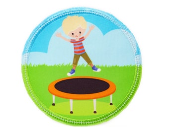 Fabric - Velcro - Patch for school bags - trampoline boy - customizable with name - also as a pendant or ironing patch