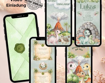 Invitation Video Dino Dinosaur, Editable Birthday Invite Template, Digital Kids Party Invitation, Personalized Canva Invite