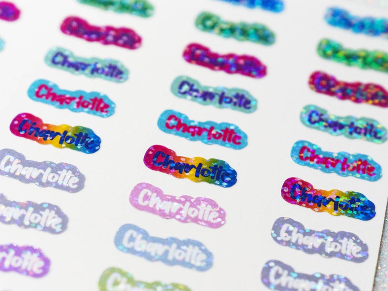 Holographic name stickers 72 pieces different colors size S small height: 1 cm image 8