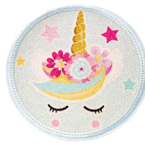 Glitter Velcro Patch for satchels Unicorn customizable with name also as a pendant or strap patch image 1