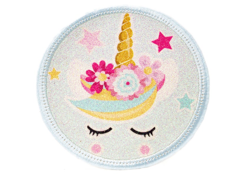 Glitter Velcro Patch for satchels Unicorn customizable with name also as a pendant or strap patch image 1