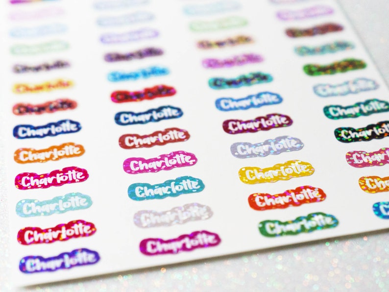 Holographic name stickers 72 pieces different colors size S small height: 1 cm image 6