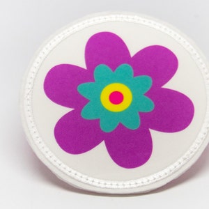 Fabric Velcro Patch for satchels Flower purple customizable with name also as a pendant or patch image 1