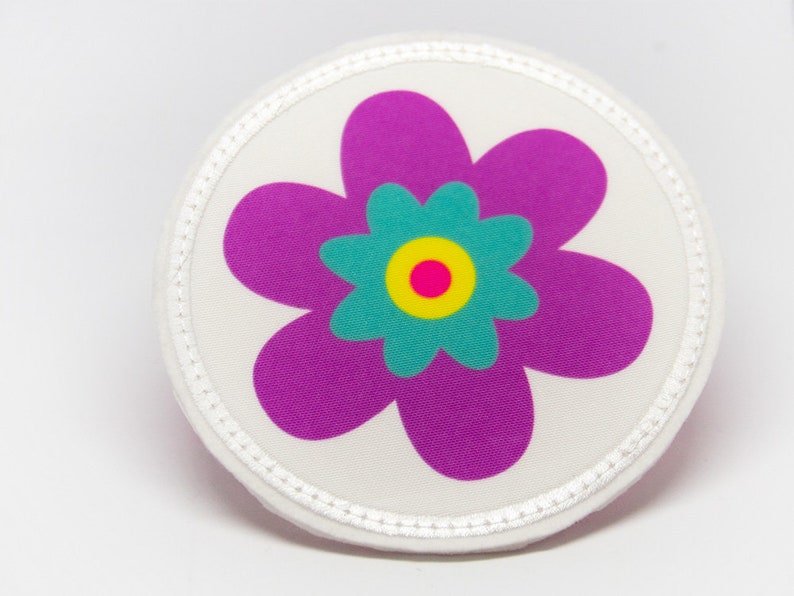 Fabric Velcro Patch for satchels Flower purple customizable with name also as a pendant or patch image 1