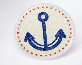 Glitter - Velcro - Patch for satchels - Anchor - customizable with name - also as a pendant or ironing patch