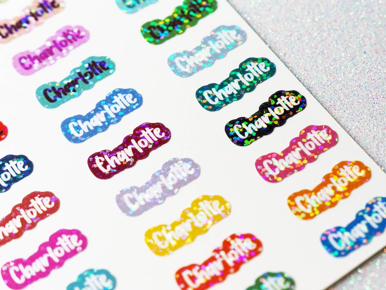 Holographic name stickers 72 pieces different colors size S small height: 1 cm image 9