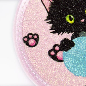 Glitter Velcro patch for satchels cat can be personalized with a name also as a pendant or ironing patch image 2