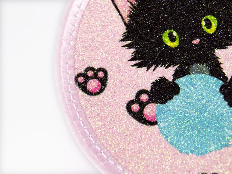 Glitter Velcro patch for satchels cat can be personalized with a name also as a pendant or ironing patch image 2