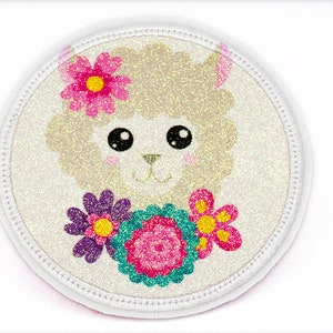 Glitter Velcro Patch for School Ranches Lama Alpaca Customizable with Name Also as Pendant or Ironpatch image 1