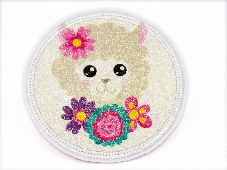 Glitter Velcro Patch for School Ranches Lama Alpaca Customizable with Name Also as Pendant or Ironpatch image 1