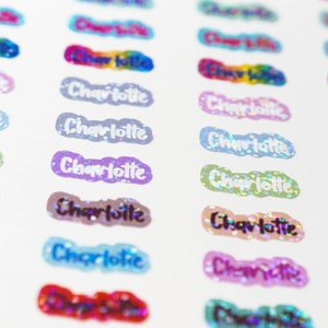Holographic name stickers 72 pieces different colors size S small height: 1 cm image 7