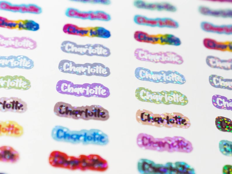 Holographic name stickers 72 pieces different colors size S small height: 1 cm image 7