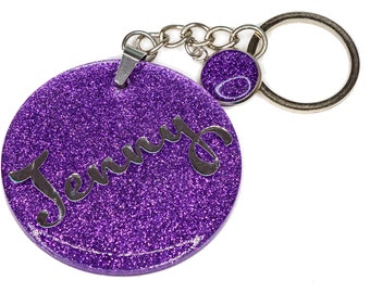 Keychain Personalized with Name - Purple Glitter - Great Gift - Pendant - Nursery Backpack and School Ranches