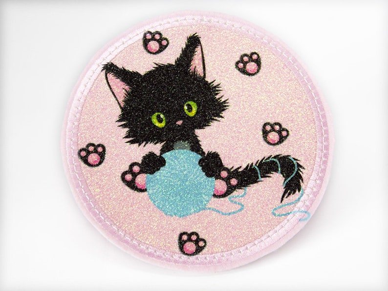 Glitter Velcro patch for satchels cat can be personalized with a name also as a pendant or ironing patch image 1