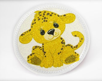 Glitter - Velcro - Patch for satchels - Leopard - customizable with name - also as a pendant or ironing patch