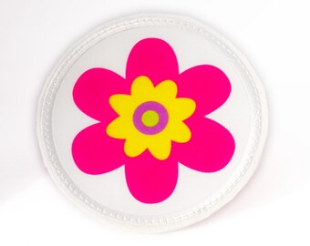 Stoff - Klett - Patch für Schulranzen - Blume Pink - personalisierbar mit Namen - auch als Anhänger oder Bügelpatch