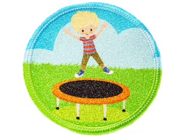 Glitter - Velcro - Patch for school bags - trampoline boy - customizable with name - also as a pendant or ironing patch