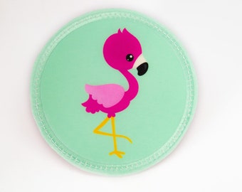 Tissu - Velcro - Patch pour cartables - Flamingo - personnalisable avec nom - également comme pendentif ou patch de repassage