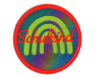 Reflektor - Klett - Patch Regenbogen für den Schulranzen oder Rucksack optional mit Namen | auch als Anhänger oder zum Aufbügeln | Neon