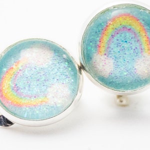 Earrings with real glitter rainbow optional as clip, brisures and earrings great gift for children and adults image 1