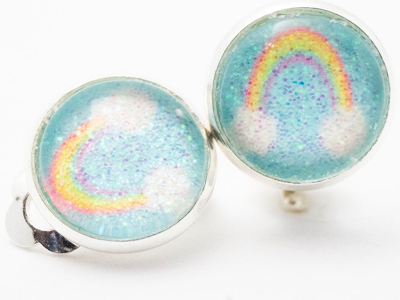 Earrings with real glitter rainbow optional as clip, brisures and earrings great gift for children and adults image 1