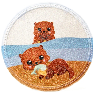 Glitter Velcro Patch for school bags Otter customizable with name also as a pendant or ironing patch image 1