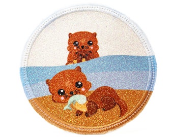 Glitter - Velcro - Patch for school bags - Otter - customizable with name - also as a pendant or ironing patch